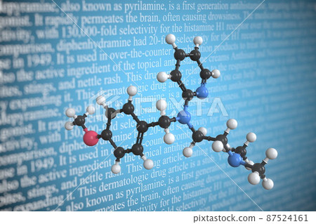 Molecular model of pyrilamine, 3D rendering Molecular model of pyrilamine, 3D rendering 87524161