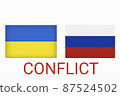 Ukraine vs Russia in world war crisis concept. Clash and military war conflict between Ukrainian and Russian country and nation. Flags of the two countries. Peace, no war, stop them. Flag symbols 87524502
