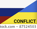 Ukraine vs Russia in world war crisis concept. Clash and military war conflict between Ukrainian and Russian country and nation. Flags of the two countries. Peace, no war, flag symbols 87524503