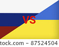 Ukraine vs Russia in world war crisis concept. Clash and military war conflict between Ukrainian and Russian country and nation. Flags of the two countries. Peace, no war, flag symbols 87524504