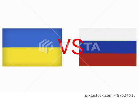 Ukraine vs Russia in world war crisis concept. Clash and military war conflict between Ukrainian and Russian country and nation. Flags of the two countries. Peace, no war, stop them. Flag symbols Ukraine vs Russia in world war crisis concept. Clash and military war conflict between Ukrainian and Russian country and nation. Flags of the two countries. Peace, no war, stop them. Flag symbols 87524513