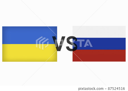 Ukraine vs Russia in world war crisis concept. Clash and military war conflict between Ukrainian and Russian country and nation. Flags of the two countries. Peace, no war, stop them. Flag symbols Ukraine vs Russia in world war crisis concept. Clash and military war conflict between Ukrainian and Russian country and nation. Flags of the two countries. Peace, no war, stop them. Flag symbols 87524516