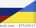 Ukraine vs Russia in world war crisis concept. Clash and military war conflict between Ukrainian and Russian country and nation. Flags of the two countries. Peace, no war, flag symbols 87524517