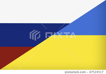 Ukraine vs Russia in world war crisis concept. Clash and military war conflict between Ukrainian and Russian country and nation. Flags of the two countries. Peace, no war, flag symbols Ukraine vs Russia in world war crisis concept. Clash and military war conflict between Ukrainian and Russian country and nation. Flags of the two countries. Peace, no war, flag symbols 87524517
