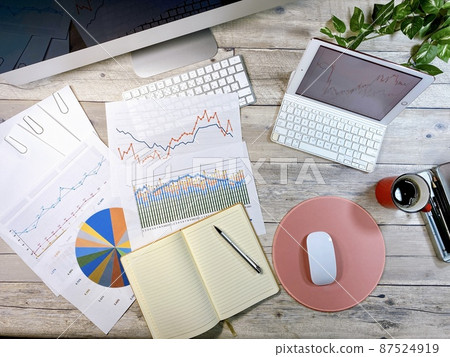 Business image desk work graph and personal computer Business image desk work graph and personal computer 87524919