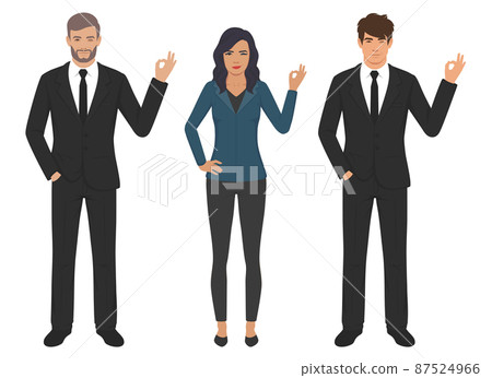 Handsome business man and woman in casual clothes gesturing ok sign isolated vector illustration 87524966