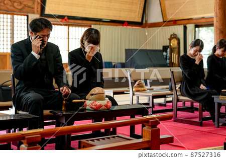 Men and women attending a funeral crying Men and women attending a funeral crying 87527316