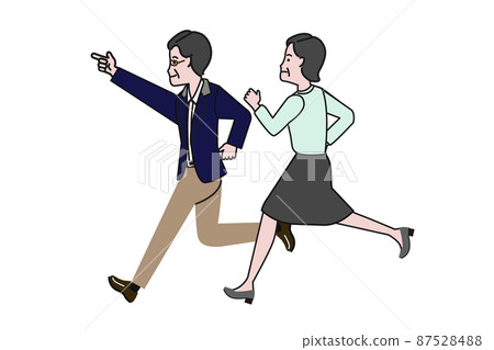 Illustration of a running male and female couple that makes you imagine your career and life 87528488