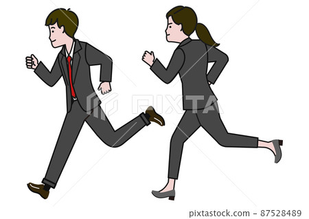Illustration of a running male and female couple that makes you imagine your career and life 87528489
