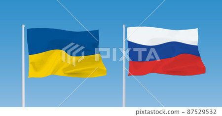 Russian and Ukrainian flags 87529532
