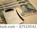 1000 yen bill and money clip placed on the desk 1 87529542