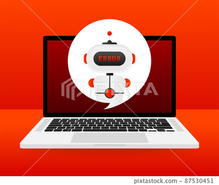 Error chatbot glyph icon. Silhouette symbol. Talkbot with error in speech bubble. Error bot. Artificial intelligence 87530451