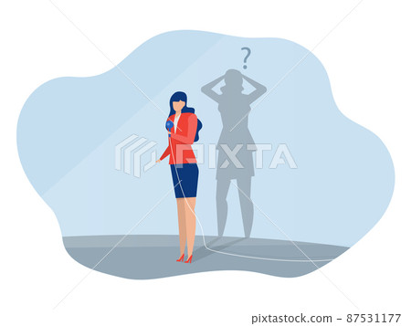 imposter syndrome, presenter woman with shadow himself for Anxiety and lack of self confidence at work vector imposter syndrome, presenter woman with shadow himself for Anxiety and lack of self confidence at work vector 87531177