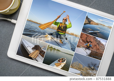 paddling a decked expedition canoe on lakes and rivers in Colorado 87531888