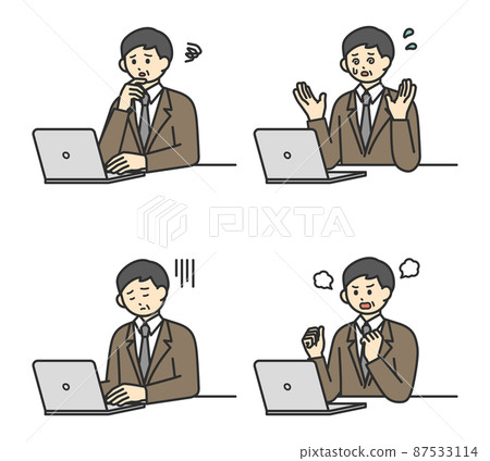 Illustration material for male employees to operate a personal computer 87533114