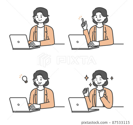 Illustration material for female employees to operate a personal computer 87533115