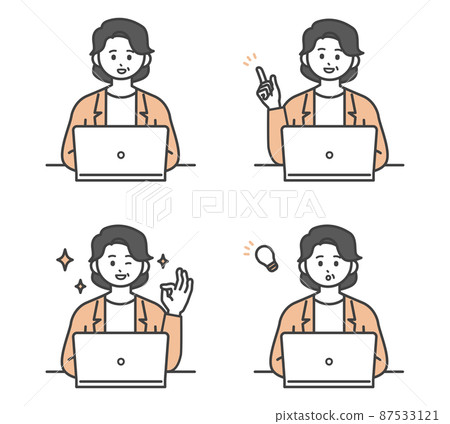 Illustration material for female employees to operate a personal computer 87533121
