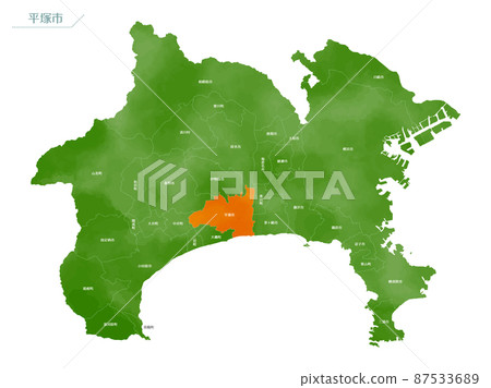 水彩風格地圖神奈川縣平塚市 87533689