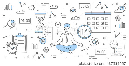 Time management concept with man meditate 87534667