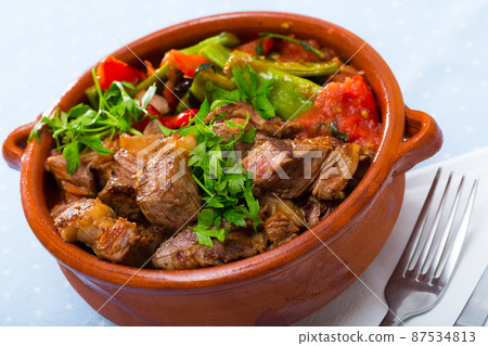 Bulgarian baked meat and vegetables  87534813