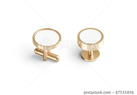 Blank round gold cufflinks stud and toggle mockup, top view 87535856