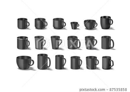 Blank black ceramic mug mockup, different types, side view 87535858