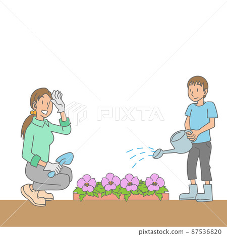 kids planting flowers clipart