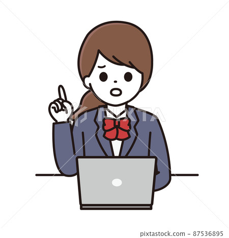 Student Female Computer Point Embarrassed Illustration 87536895
