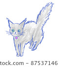 Illustration of a gray cat with surprised hair upside down and a bulging tail 87537146