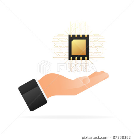 Digital e sim chip motherboard digital chip in hand. Modern icon. White background. Vector template. Communication icon symbol 87538392