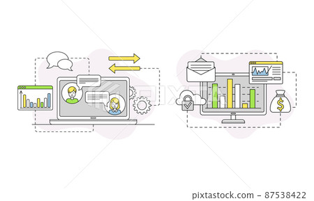 Business research, analysis and finance. Human resource management lined symbols vector illustration 87538422
