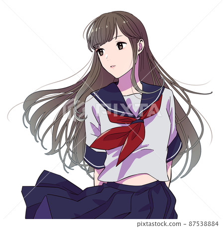 Illustration of a female student wearing a sailor suit Illustration of a female student wearing a sailor suit 87538884