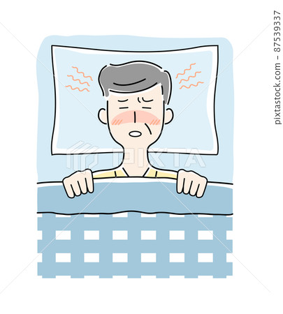 Vector illustration of an elderly man who has a fever in a futon Vector illustration of an elderly man who has a fever in a futon 87539337