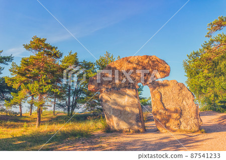 Kolka. Latvia. August 12, 2021. Stone Monument Taken by the Sea at Cape Kolka. Latvia. The monument is dedicated to those who died at sea 87541233