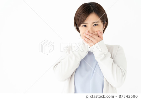 A woman over the mouth A woman over the mouth 87542590