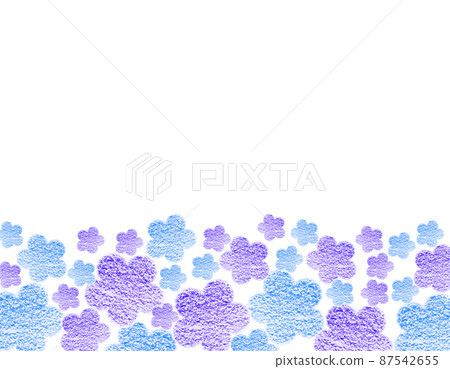 Frame material Flower field drawn with large and small blue & bluish purple crayon in full bloom Horizontal background White Other colors available 87542655