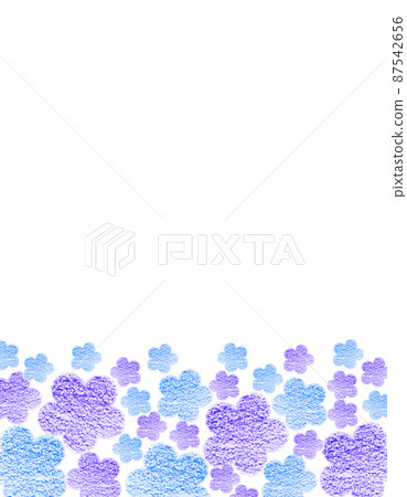 Frame material Flower field drawn with large and small blue & bluish purple crayon in full bloom Vertical background White Other colors available 87542656