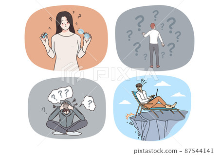 Set of people feel confused solving problem  87544141