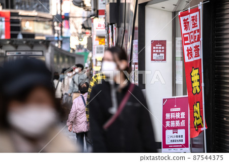 日本東京都市風景BA.2（隱身）多重感染爆炸......澀谷109前的免費檢查中心= 3月9日 87544375