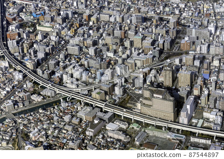 Aerial view of Yoshinocho Station from the sky above Yokohama City University Medical Center 87544897