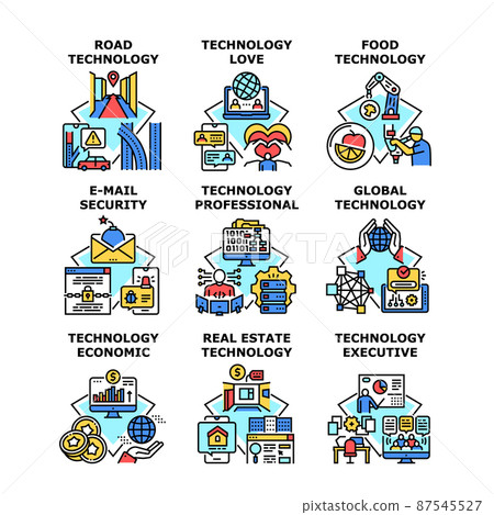 Global Technology Set Icons Vector Illustrations Global Technology Set Icons Vector Illustrations 87545527