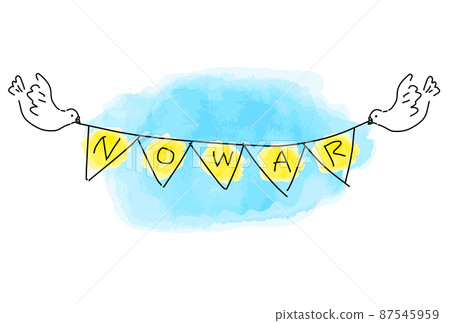 和平鴿和沒有戰爭花環簡單的線條藝術 87545959