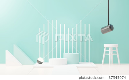3d render abstract display podium platform for  product presentation and advertising. Minimal scene backdrop with clean design. Vacant pedestal for mock up. Empty stage with pastel color for cosmetic. 87545974