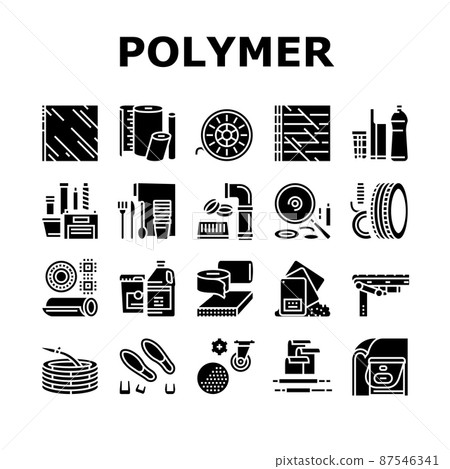 Polymer Material Industry Goods Icons Set Vector 87546341
