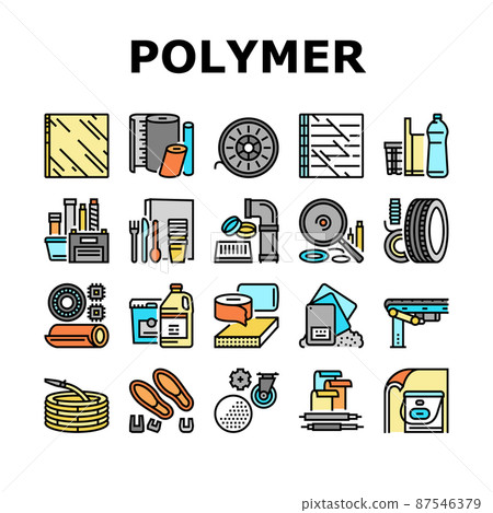 Polymer Material Industry Goods Icons Set Vector 87546379