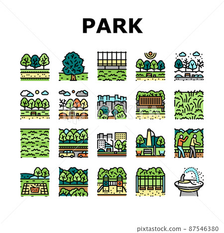 Park Meadow Nature And Playground Icons Set Vector 87546380