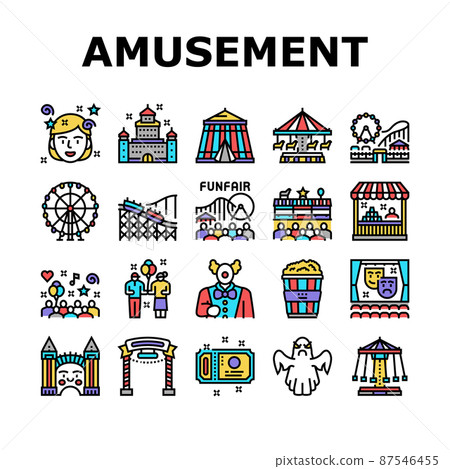 Amusement Park Entertainment Icons Set Vector 87546455
