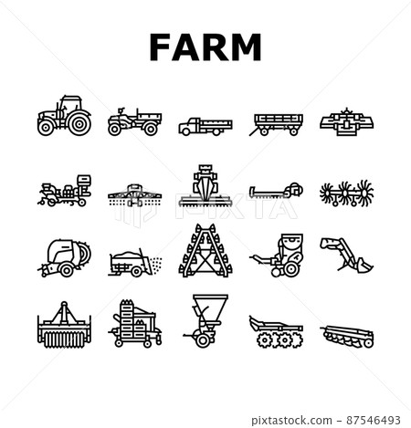 Farm Equipment And Transport Icons Set Vector Farm Equipment And Transport Icons Set Vector 87546493