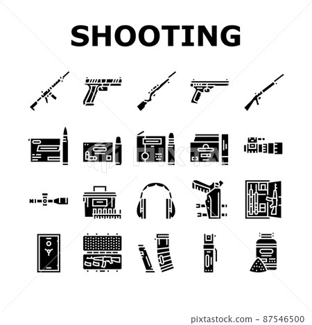 Shooting Weapon And Accessories Icons Set Vector Shooting Weapon And Accessories Icons Set Vector 87546500