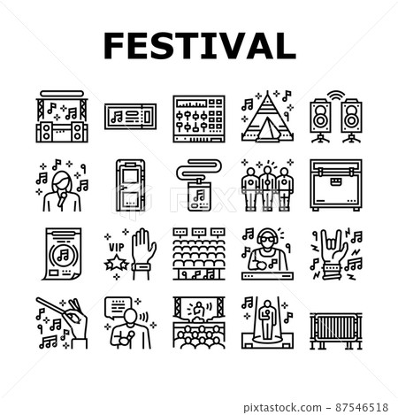 Music Festival Band Equipment Icons Set Vector 87546518